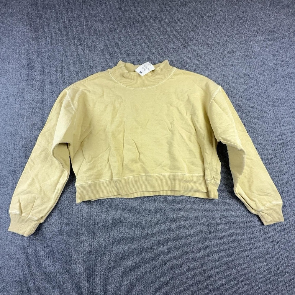 Moda Int'l Sweater Womens Small Yellow Mock Neck Pigment Dyed Knit Pullover